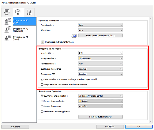 figure : boîte de dialogue Paramètres
